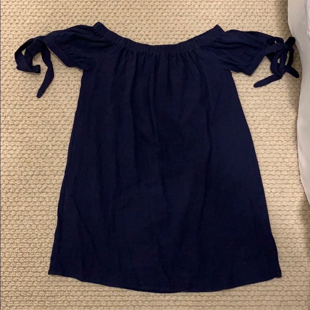 navy blue off the shoulder dress